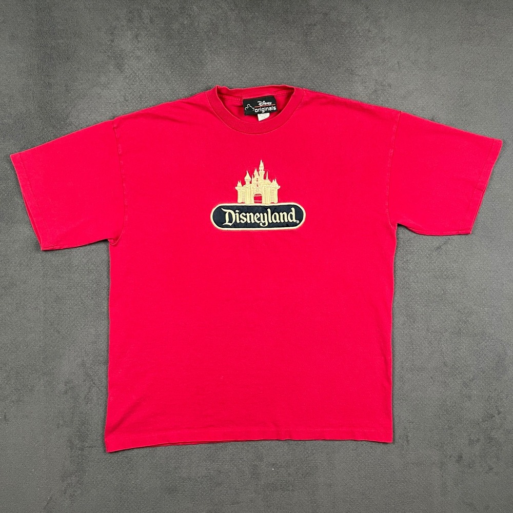 Vintage Disneyland Disney Originals Shirt Mens L-XL Red Embroidered Castle USA